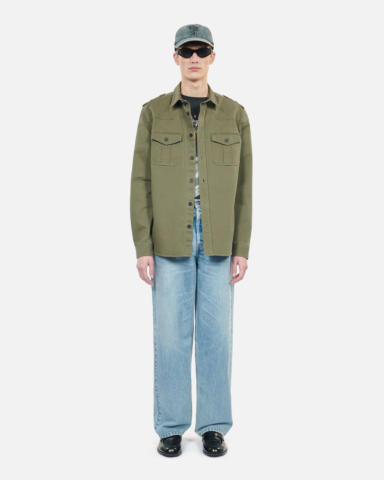 The Kooples MEN OLIVE NIGHT khaki officer style overshirt