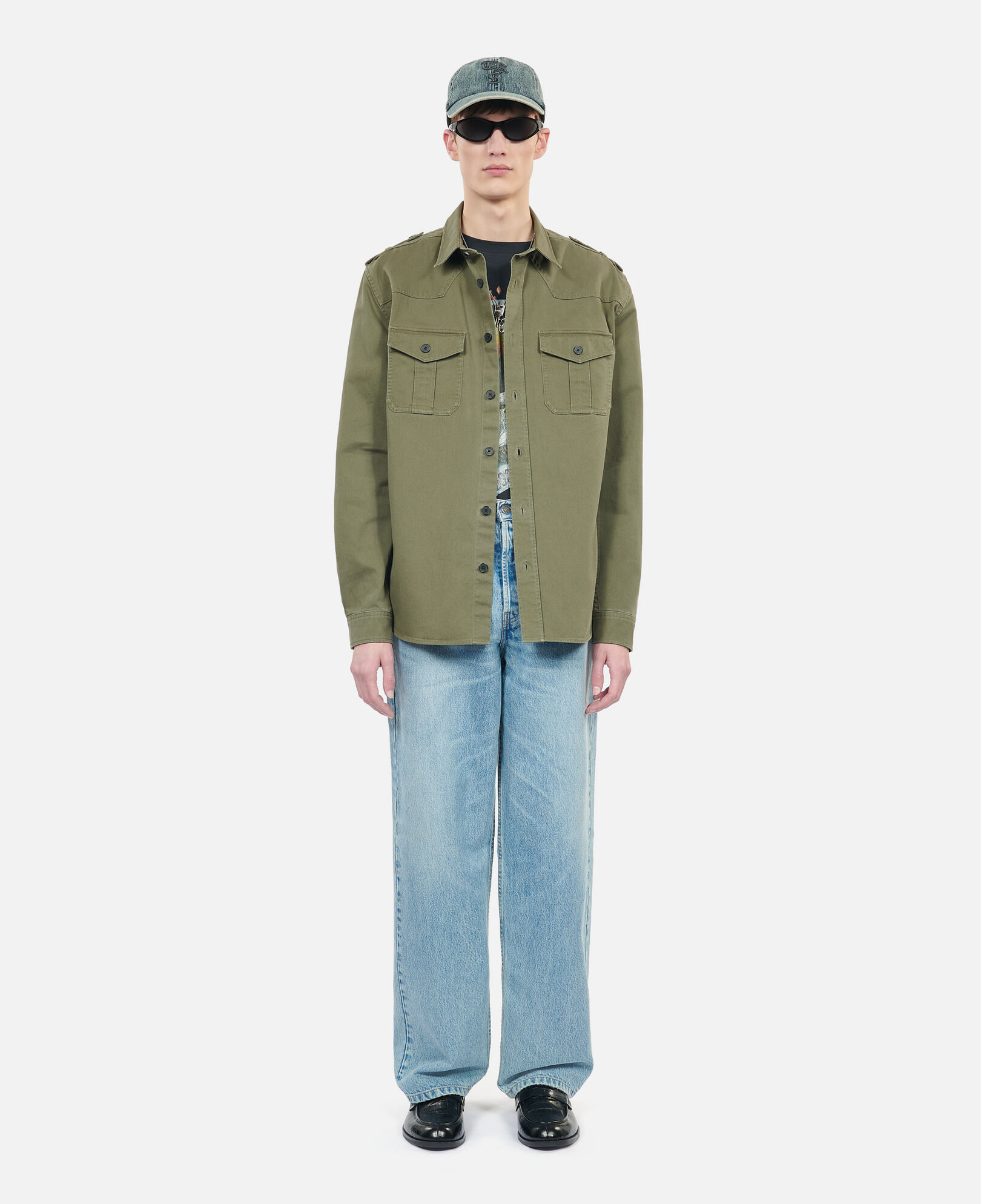 The Kooples MEN OLIVE NIGHT khaki officer style overshirt