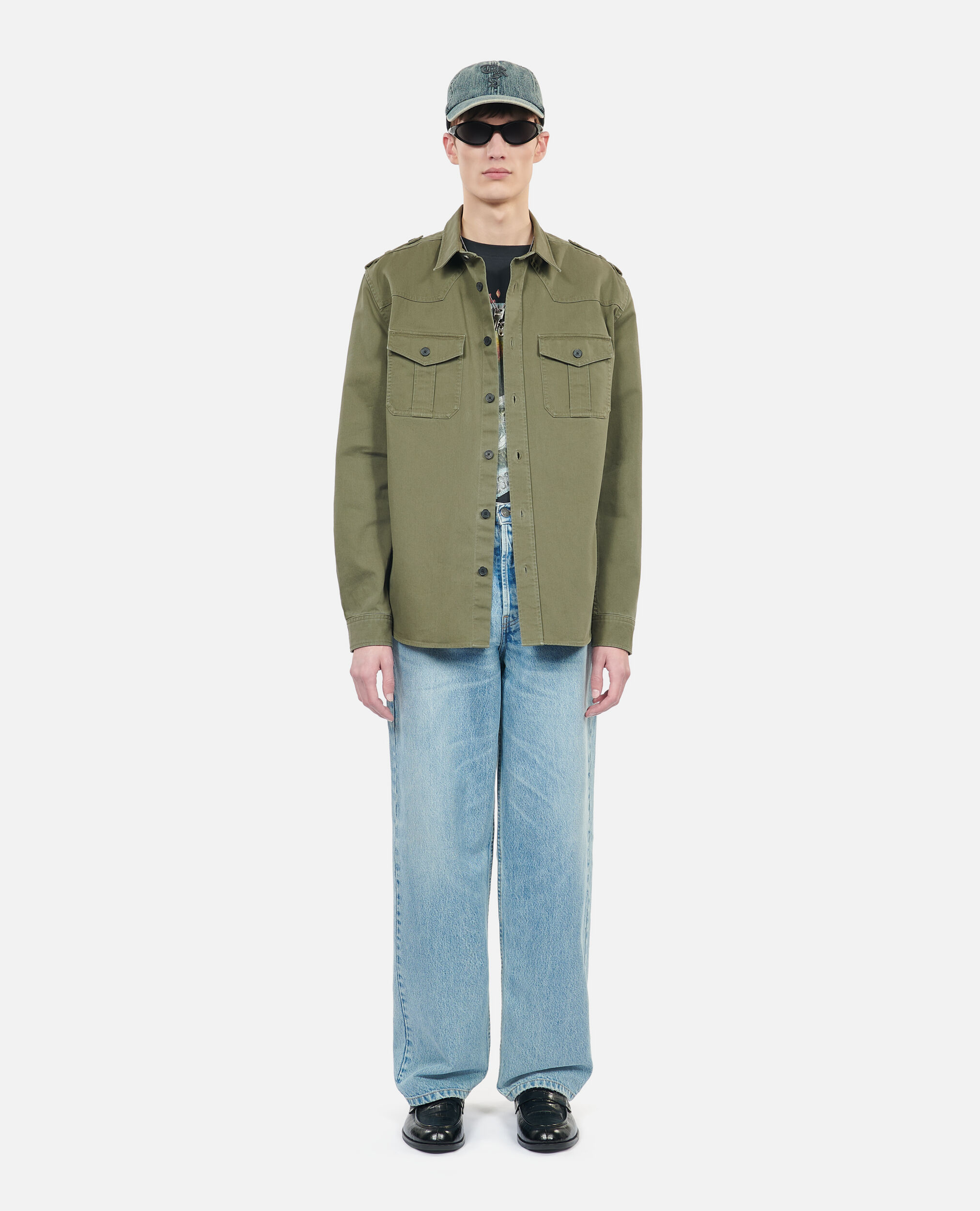 Khaki officer style overshirt, OLIVE NIGHT, hi-res image number null