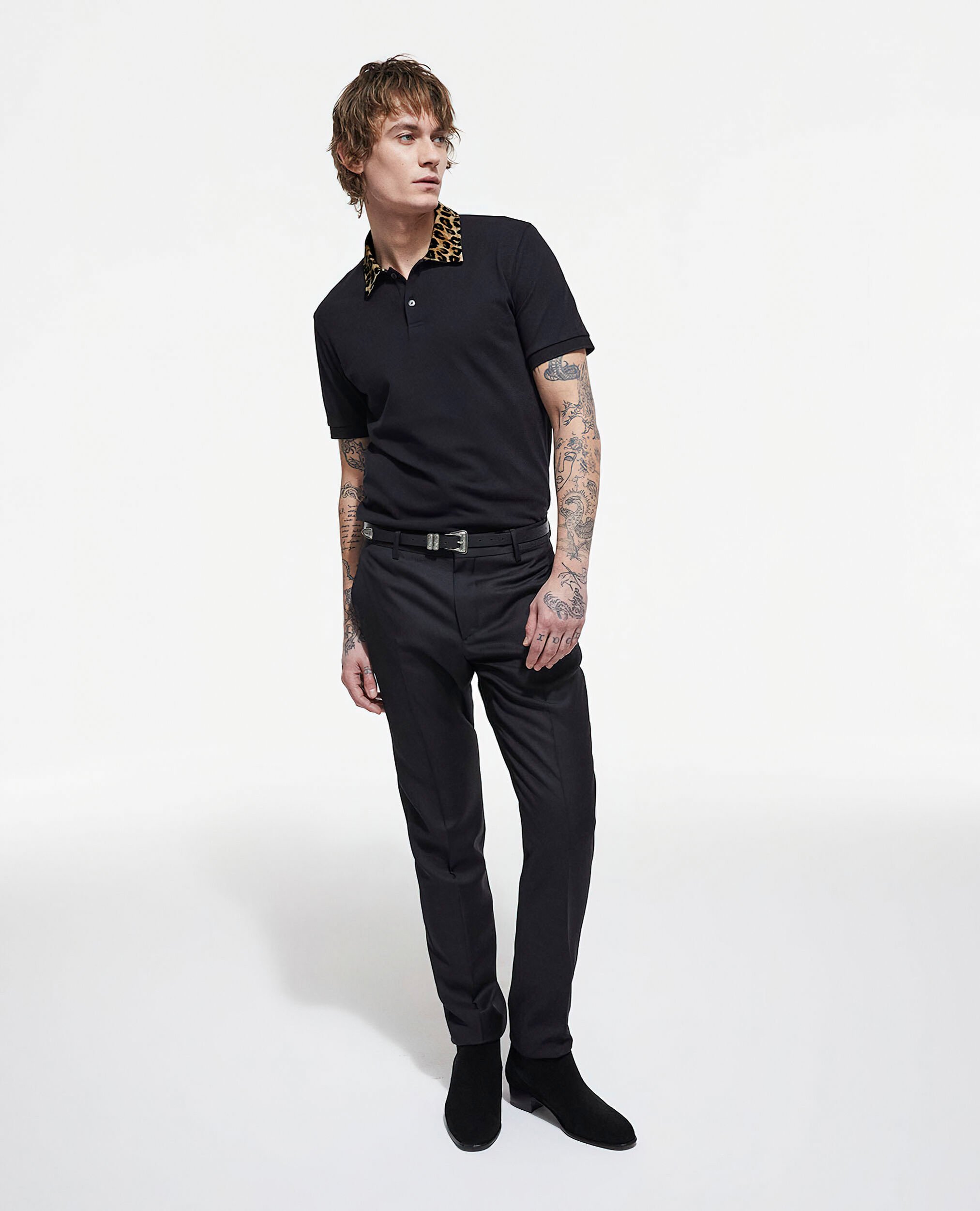 Polo with leopard print collar, BLACK, hi-res image number null