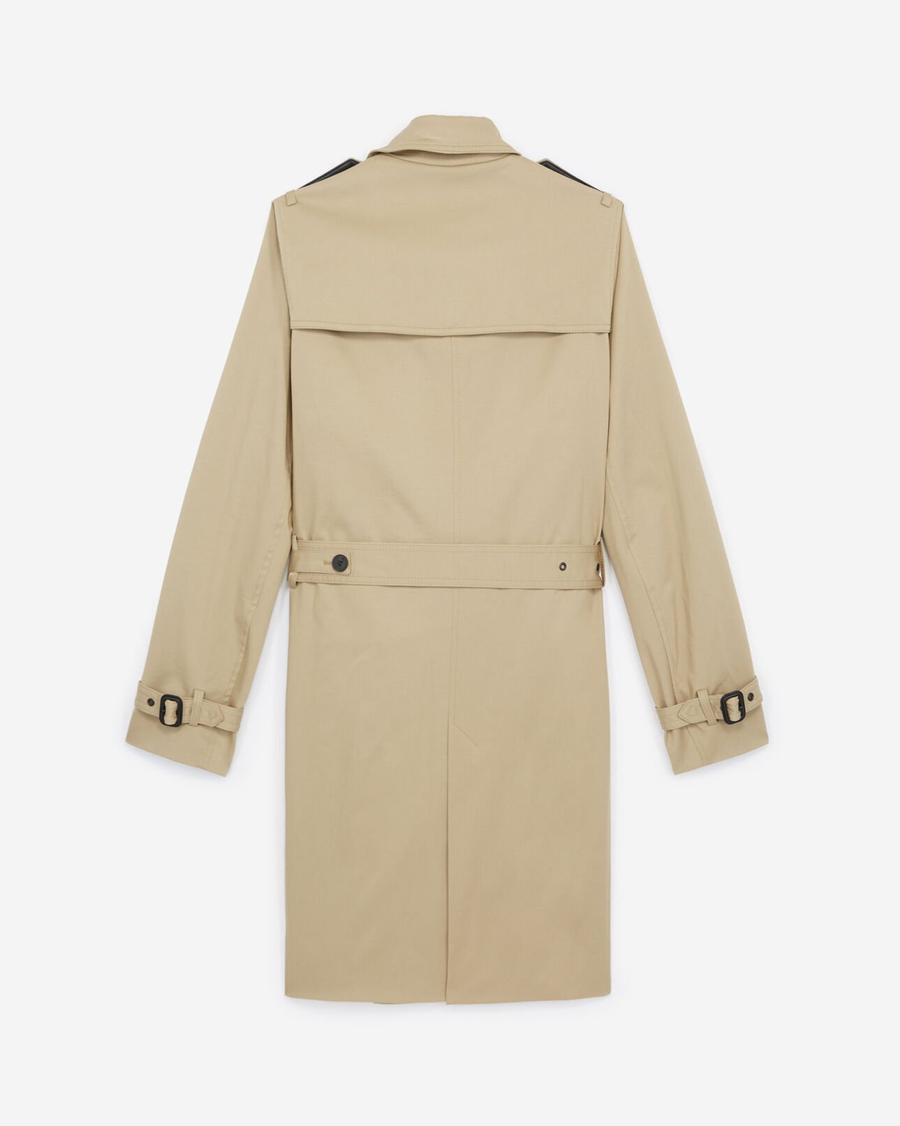 The Kooples HOMME BEIGE trench beige long détails cuir