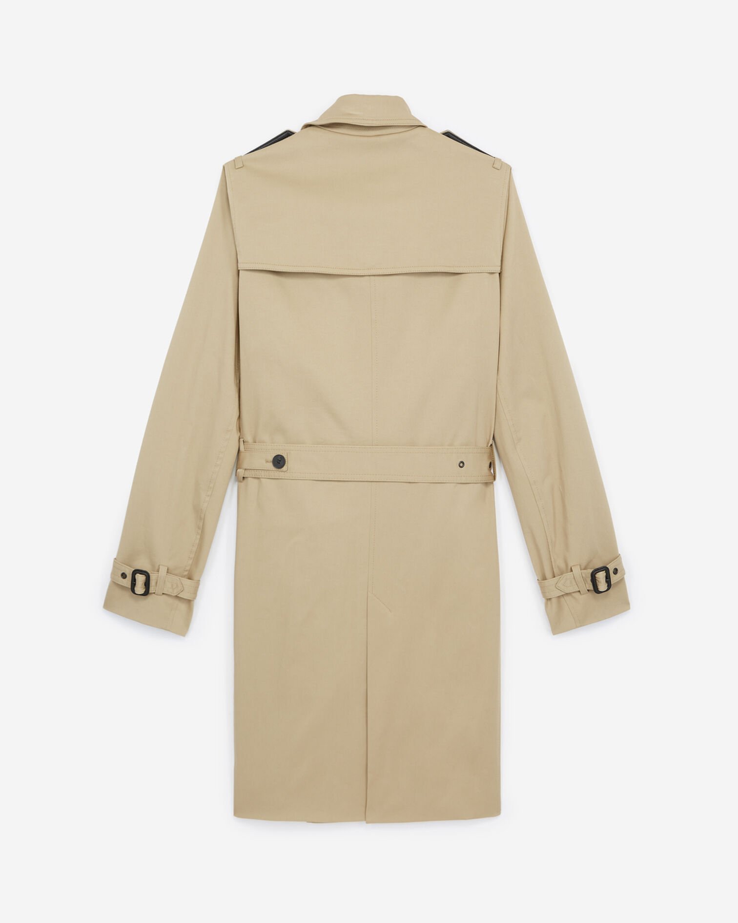 Trench beige long détails cuir, BEIGE, hi-res image number null