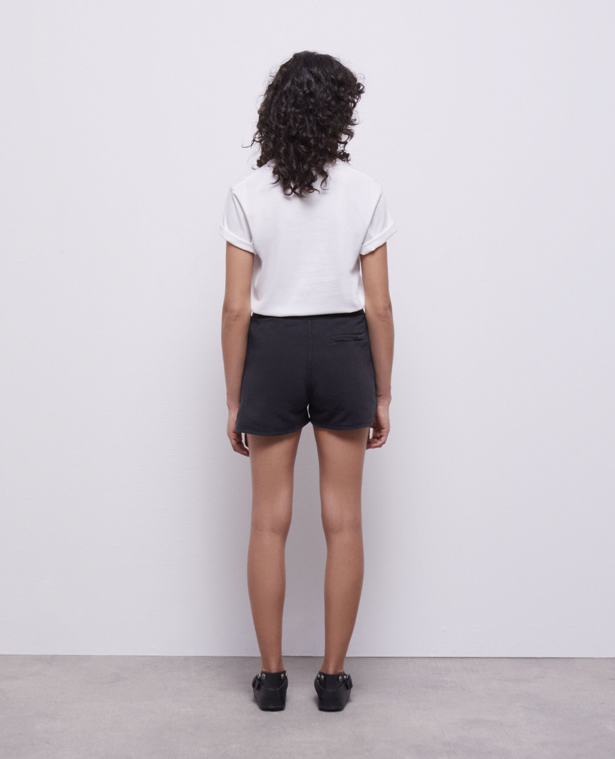 Schwarze Shorts aus Molton mit Stickereien, BLACK WASHED, hi-res image number null