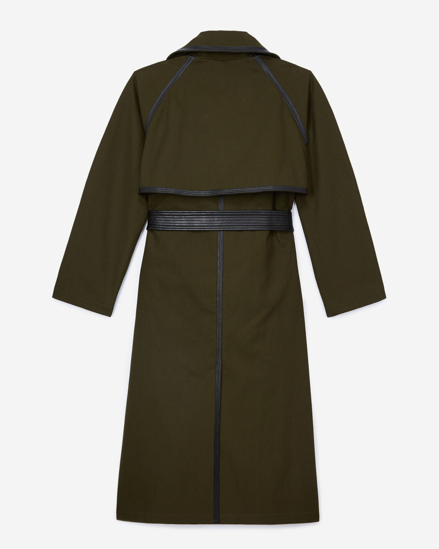 Cotton trench coat with leather belt in millitary green, KAKI, hi-res image number null
