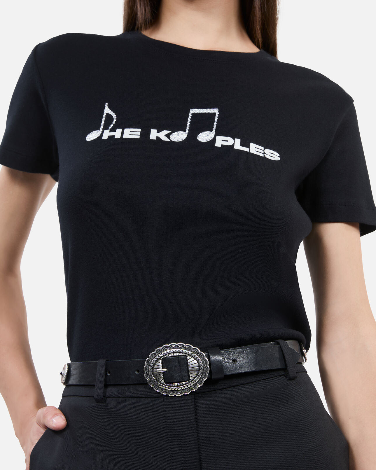 The Kooples FEMME BLACK ceinture fine cloutée en cuir noir