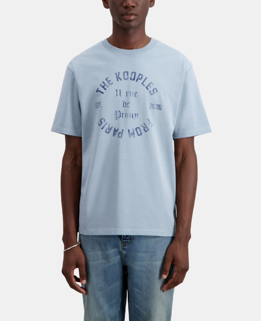 The Kooples HERREN BLUE GREY hellblaues t-shirt mit siebdruck