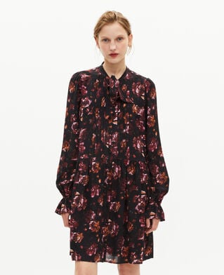 The Kooples F BLACK - RED rose print short dress in burgundy silk blend