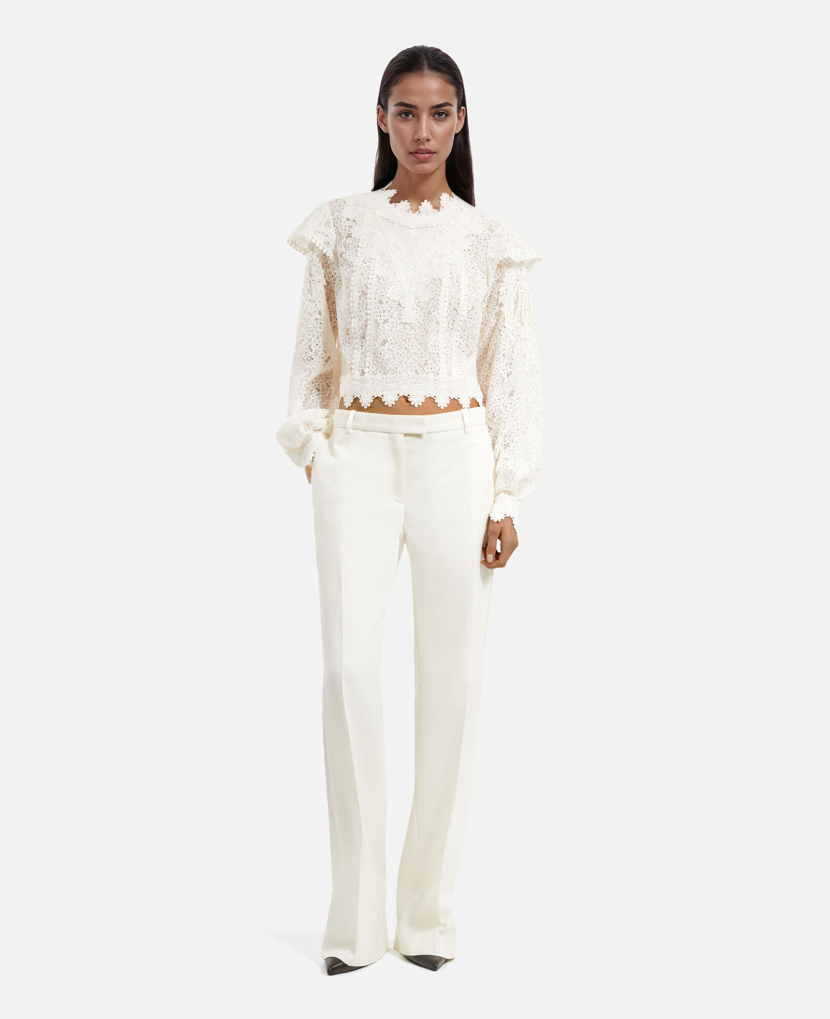 The Kooples WOMEN null wide-leg ecru tuxedo pants