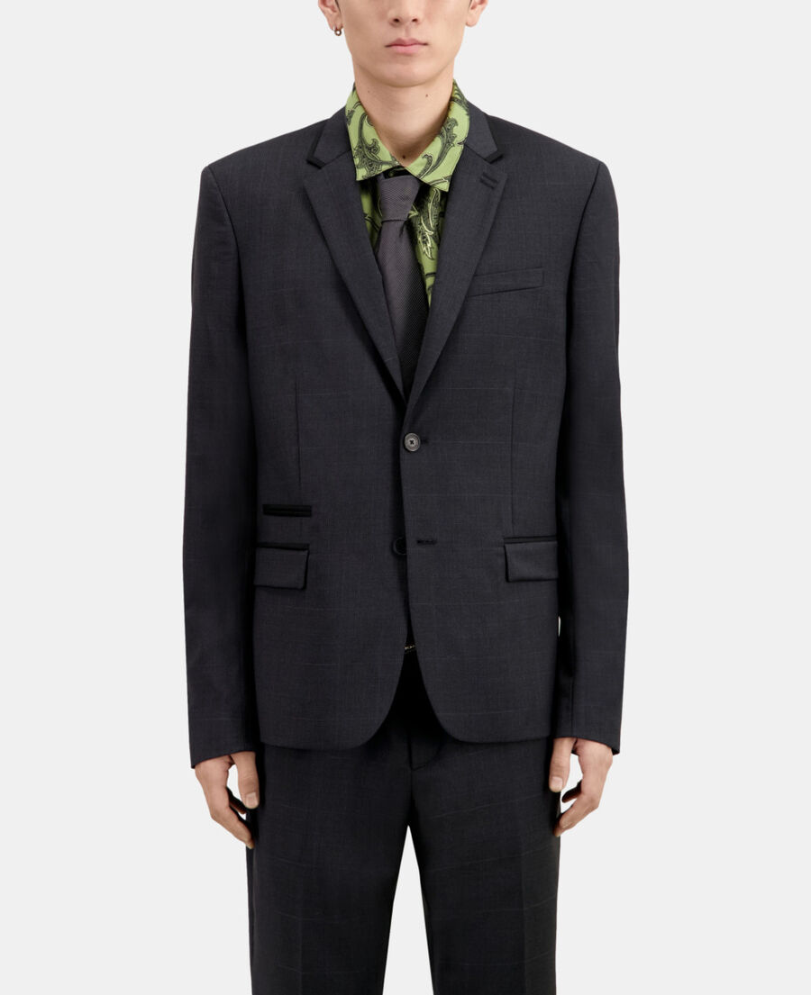 The Kooples H DARK GREY grey wool prince of wales suit jacket