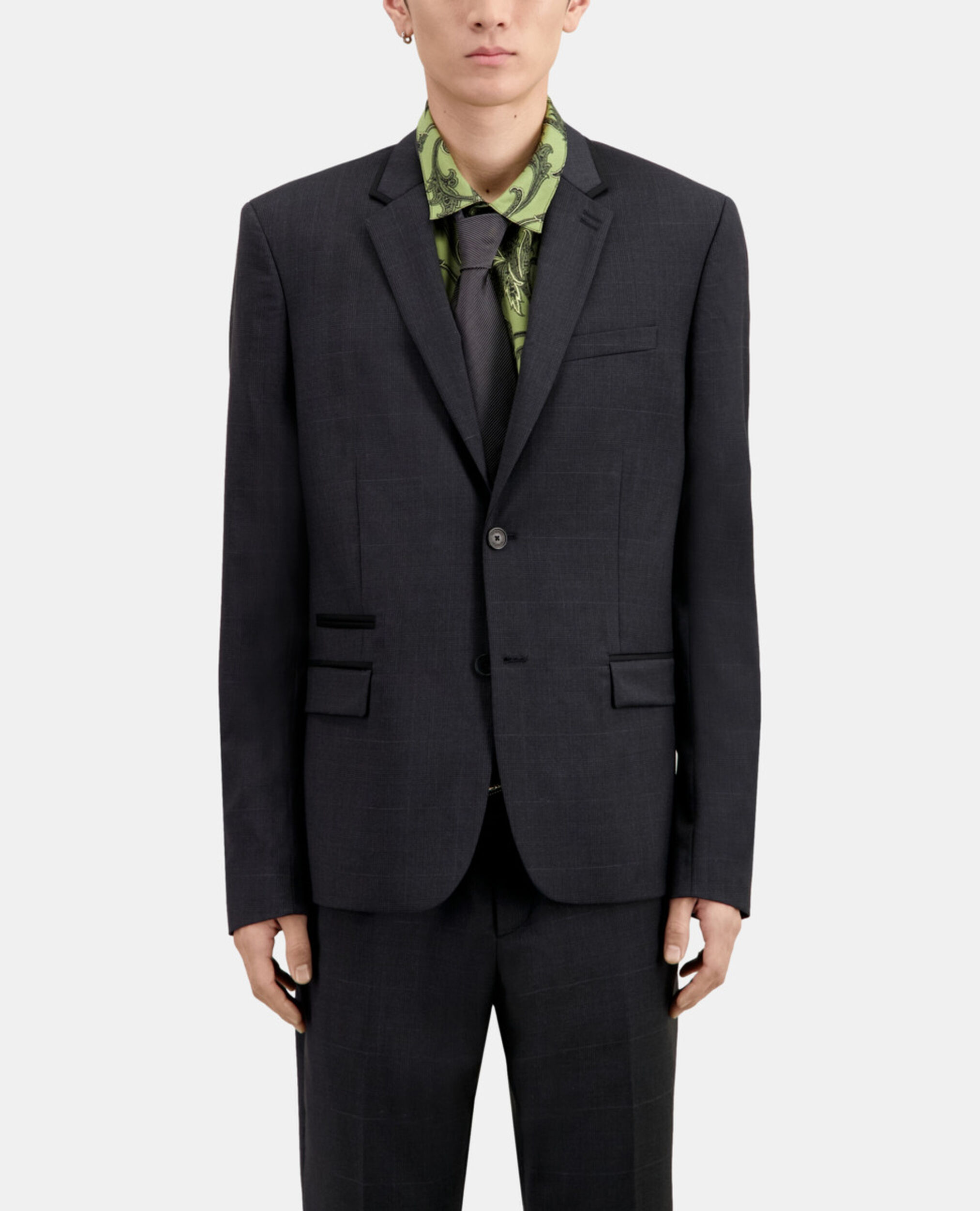 Grey wool Prince of Wales suit jacket, DARK GREY, hi-res image number null