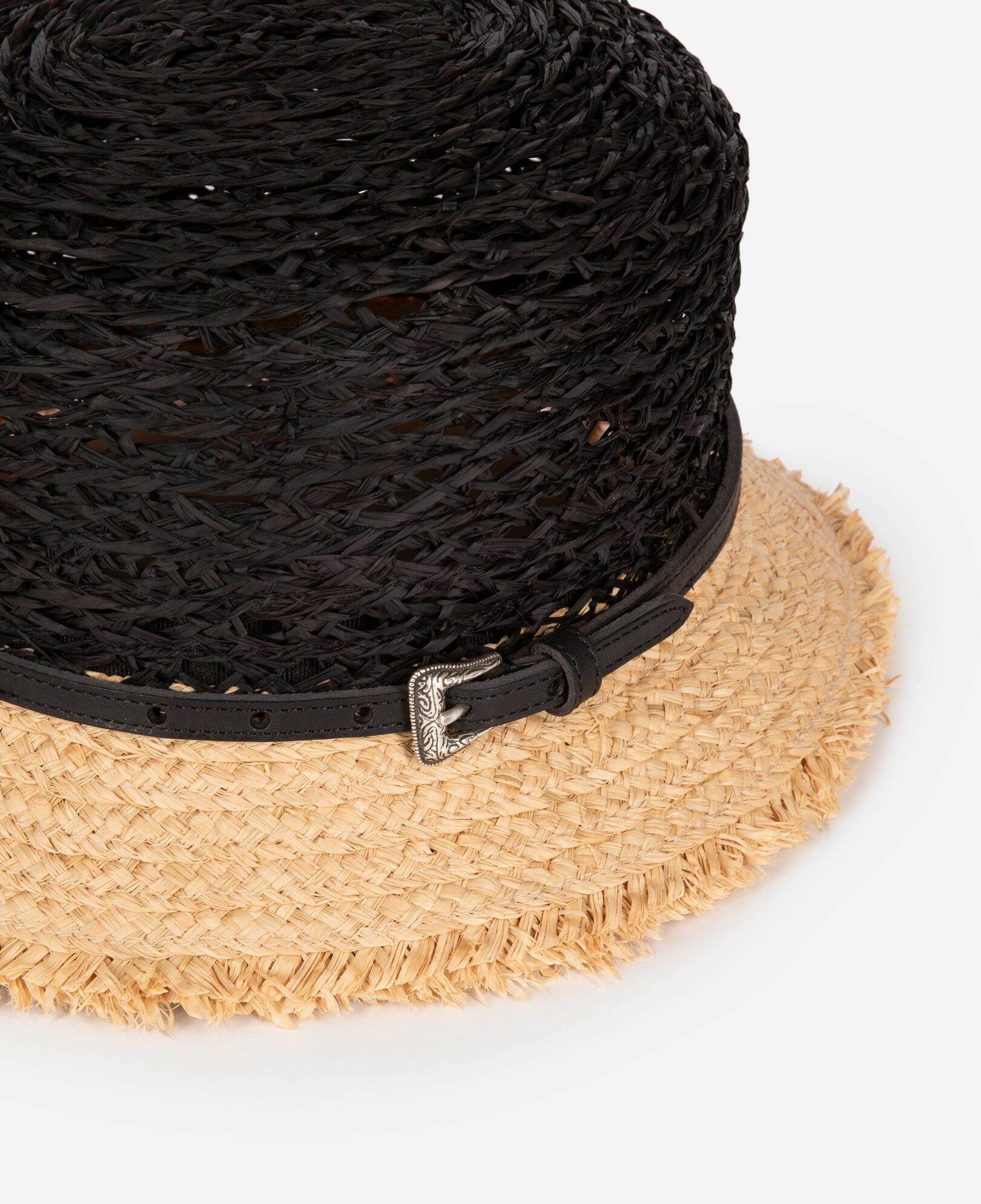 The Kooples WOMEN BLACK - CREAM black and beige raffia hat