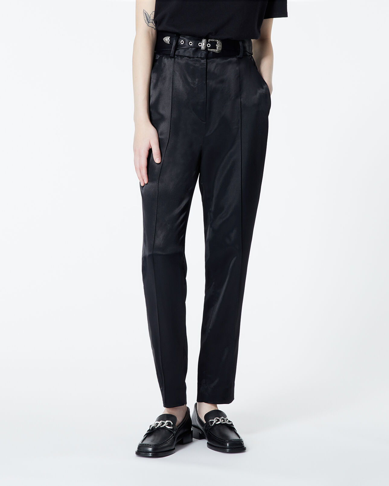 The Kooples WOMEN BLACK fitted black satin pants