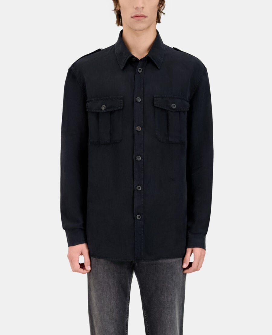 The Kooples HOMME BLACK chemise en lyocell et lin noire