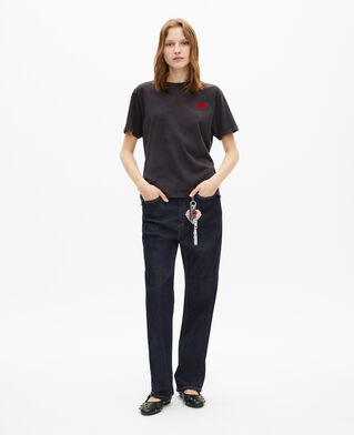 The Kooples WOMEN BLACK WASHED black t-shirt with heart flocking