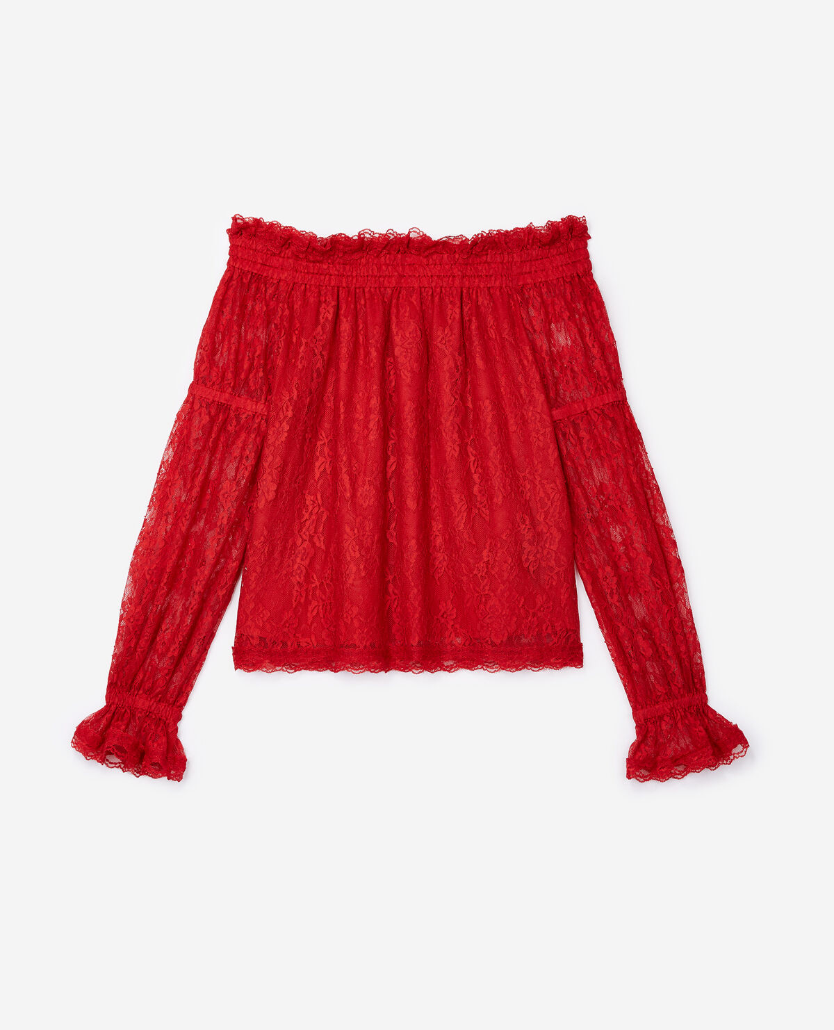 Long sleeved red lace top