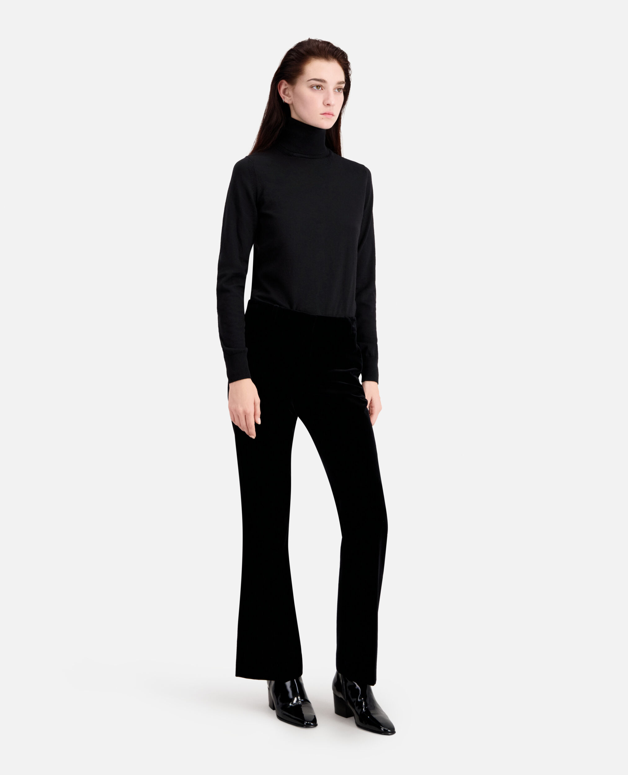 Pantalon tailleur noir en velours, BLACK, hi-res image number null