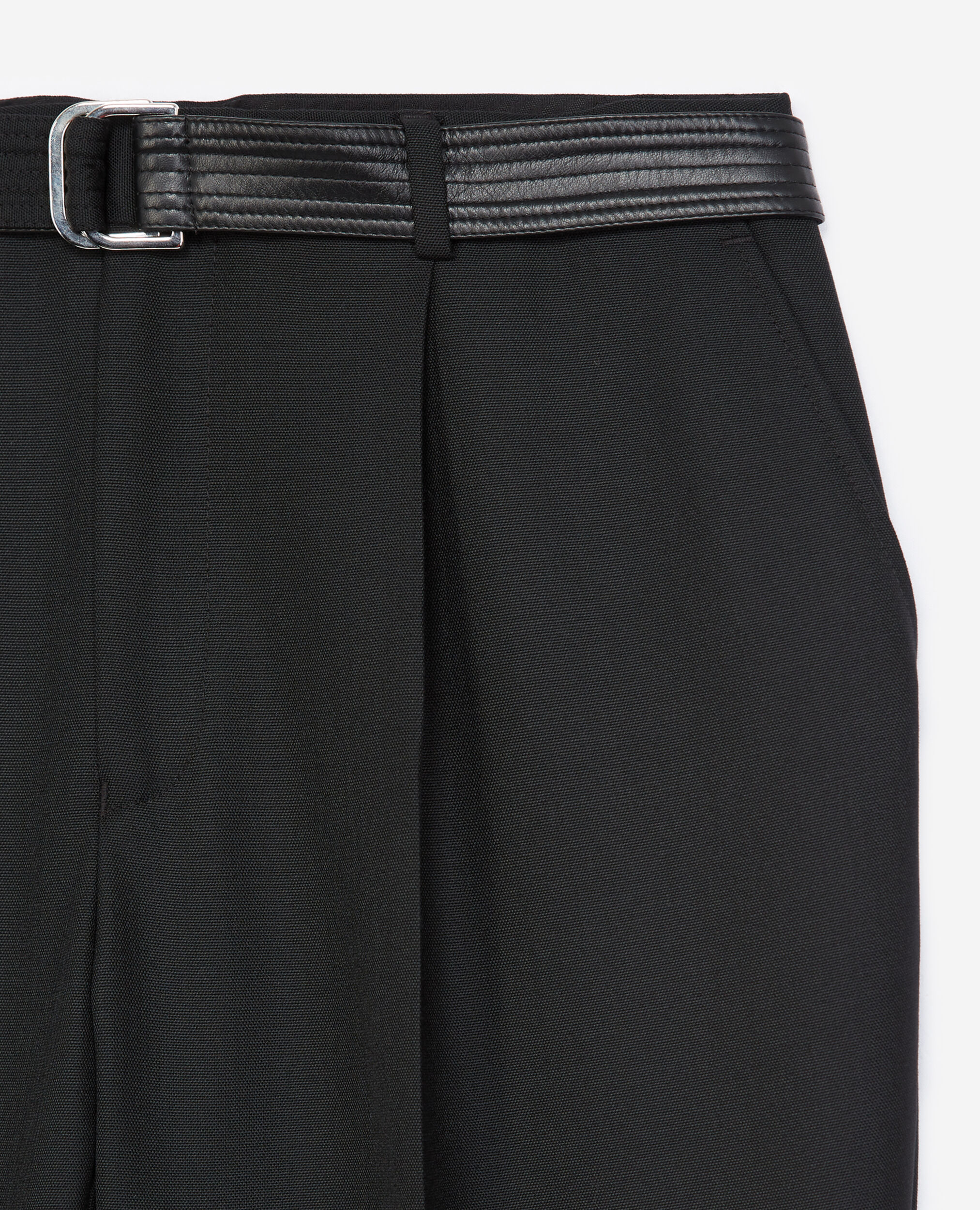 Black suit trousers in wool with belt, BLACK, hi-res image number null