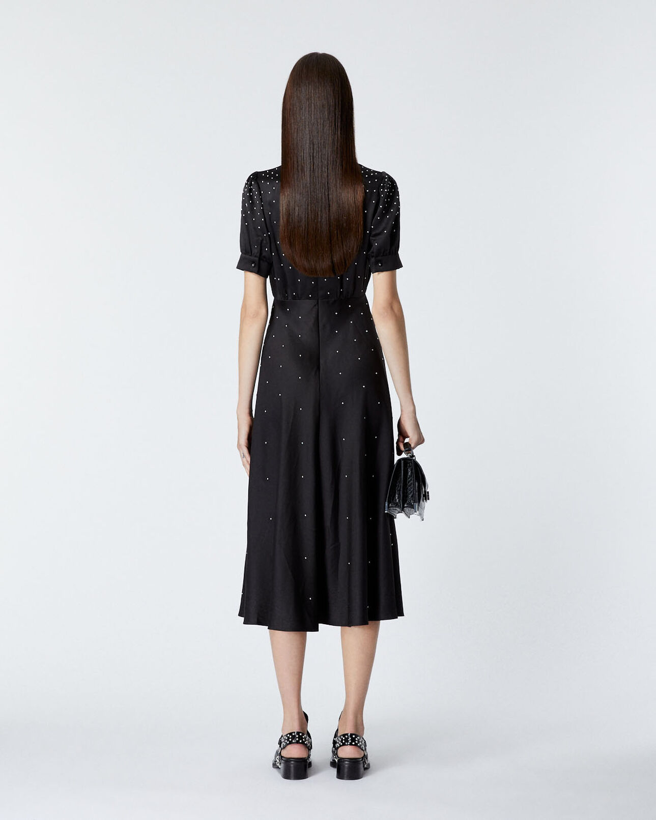 The Kooples F BLACK satin long black dress with studs