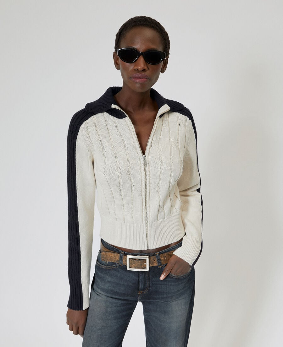 The Kooples WOMEN ECRU NAVY ecru cotton cardigan