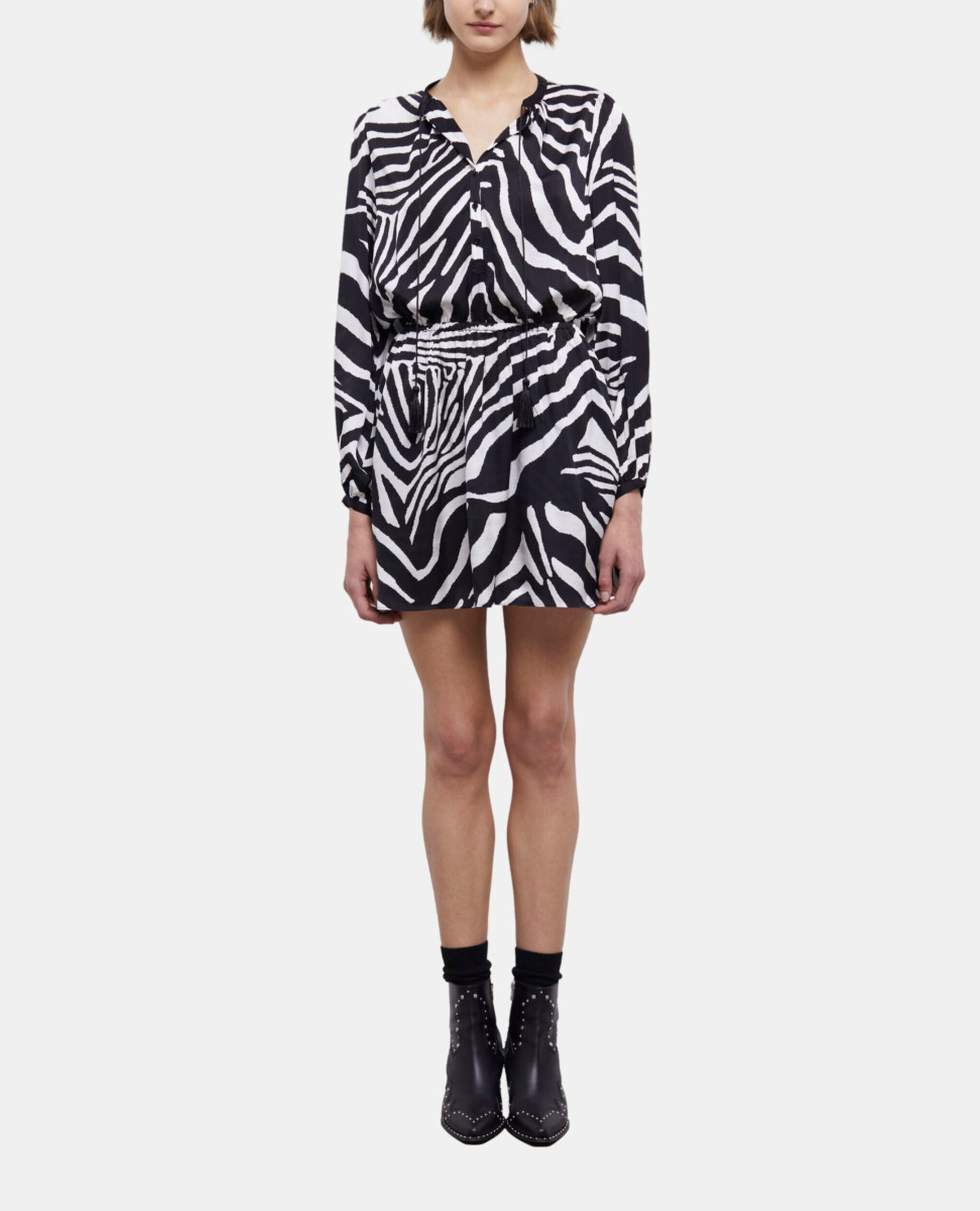 Short printed dress, BLACK WHITE, hi-res image number null