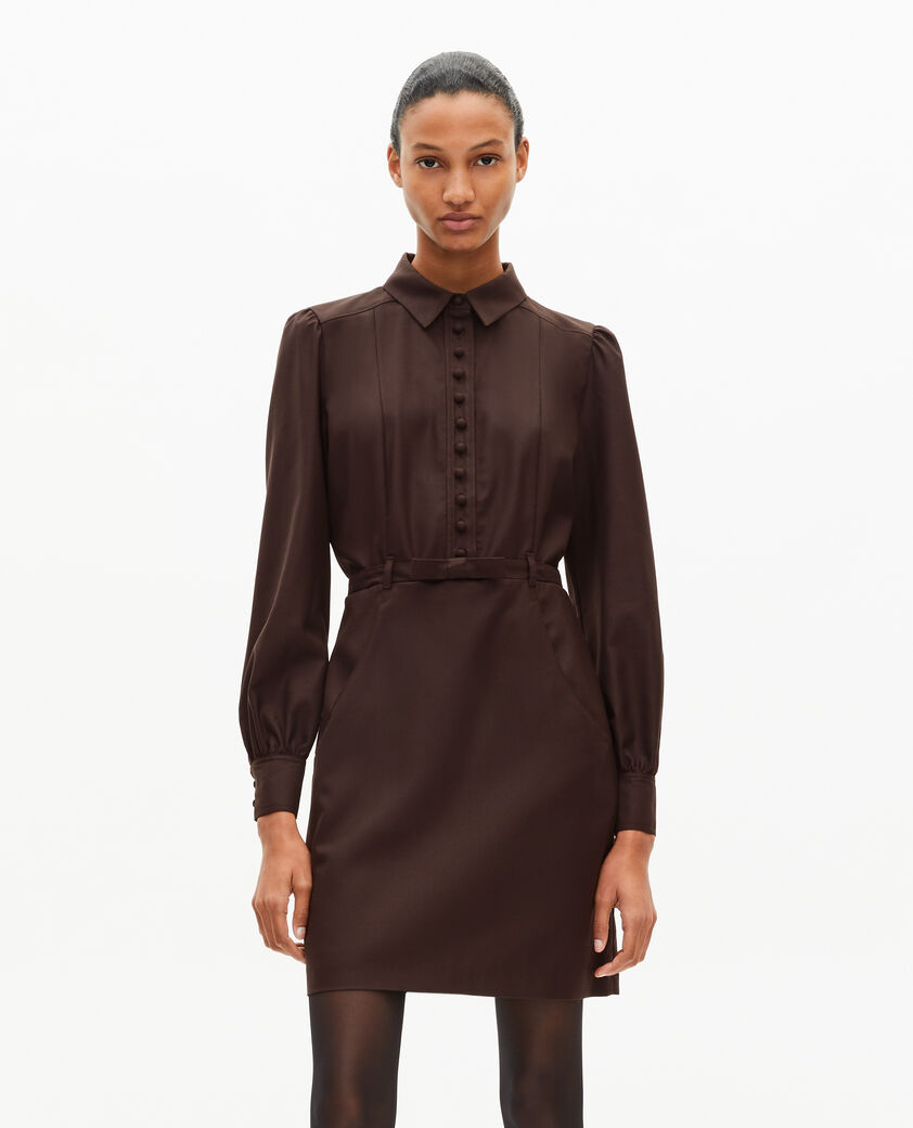 The Kooples WOMEN CHOCOLATE short dress in brown wool