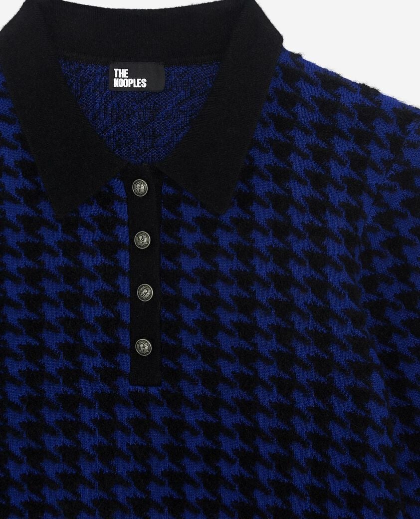 The Kooples WOMEN BLACK NAVY blue wool blend houndstooth polo neck sweater