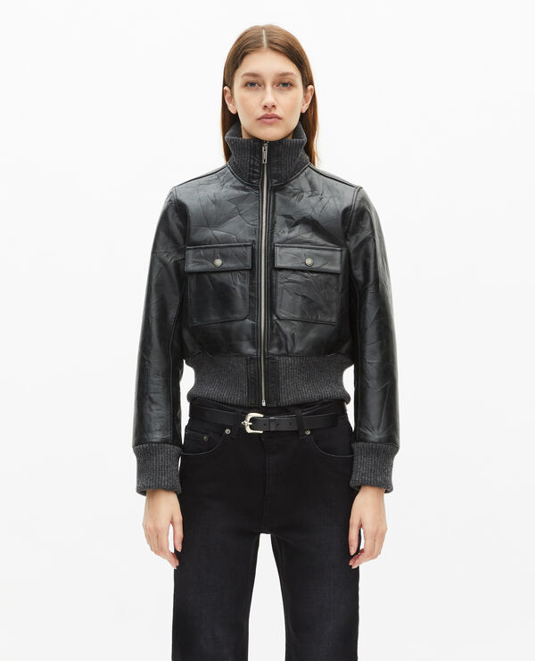 Blouson en cuir noir femme The Kooples