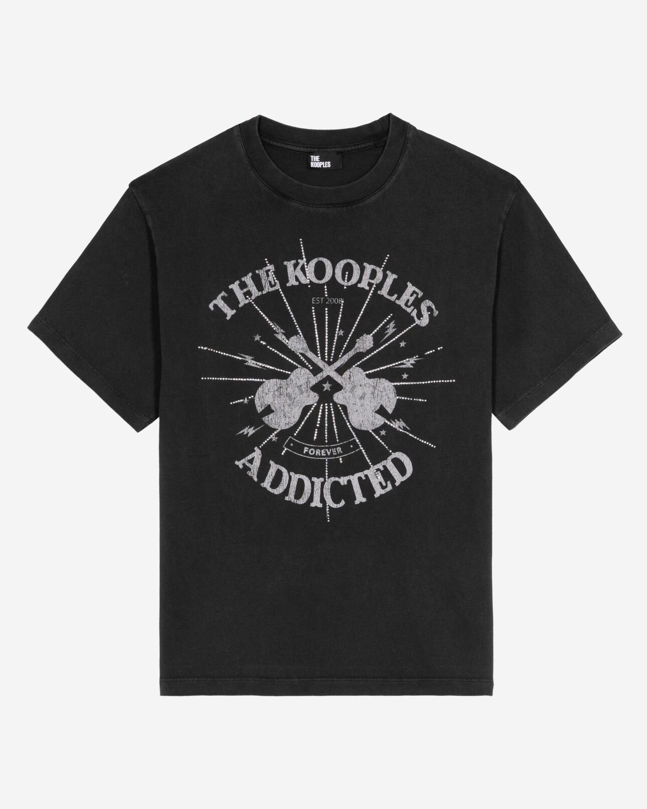 The Kooples WOMEN BLACK WASHED t-shirt with faded black rhinestone screen print