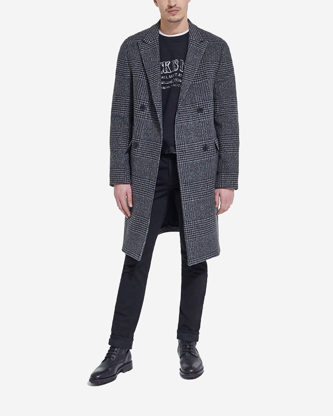 The Kooples HOMME DARK GREY manteau long en laine à carreaux