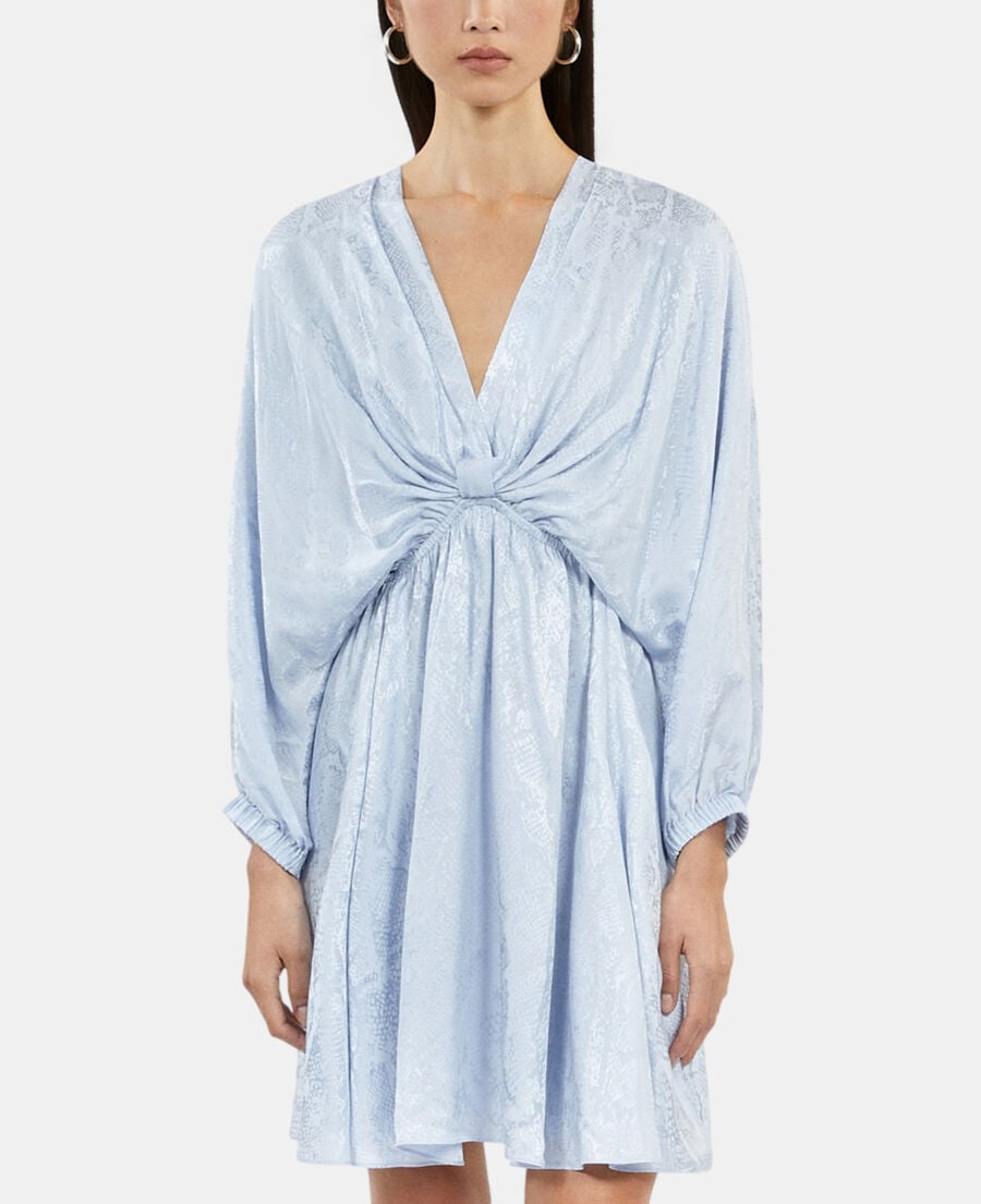 The Kooples FEMME BLUE robe courte jacquard en soie avec drapé bleue