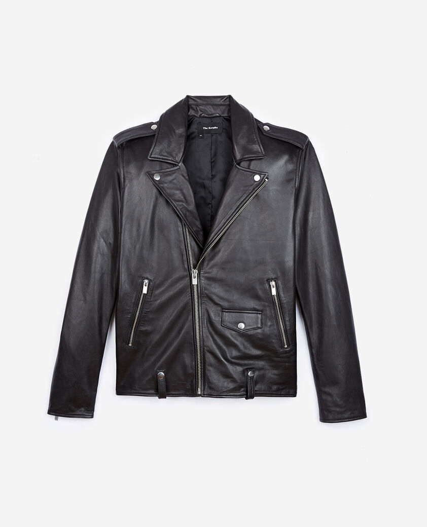 The Kooples H BLACK zipped black leather biker jacket