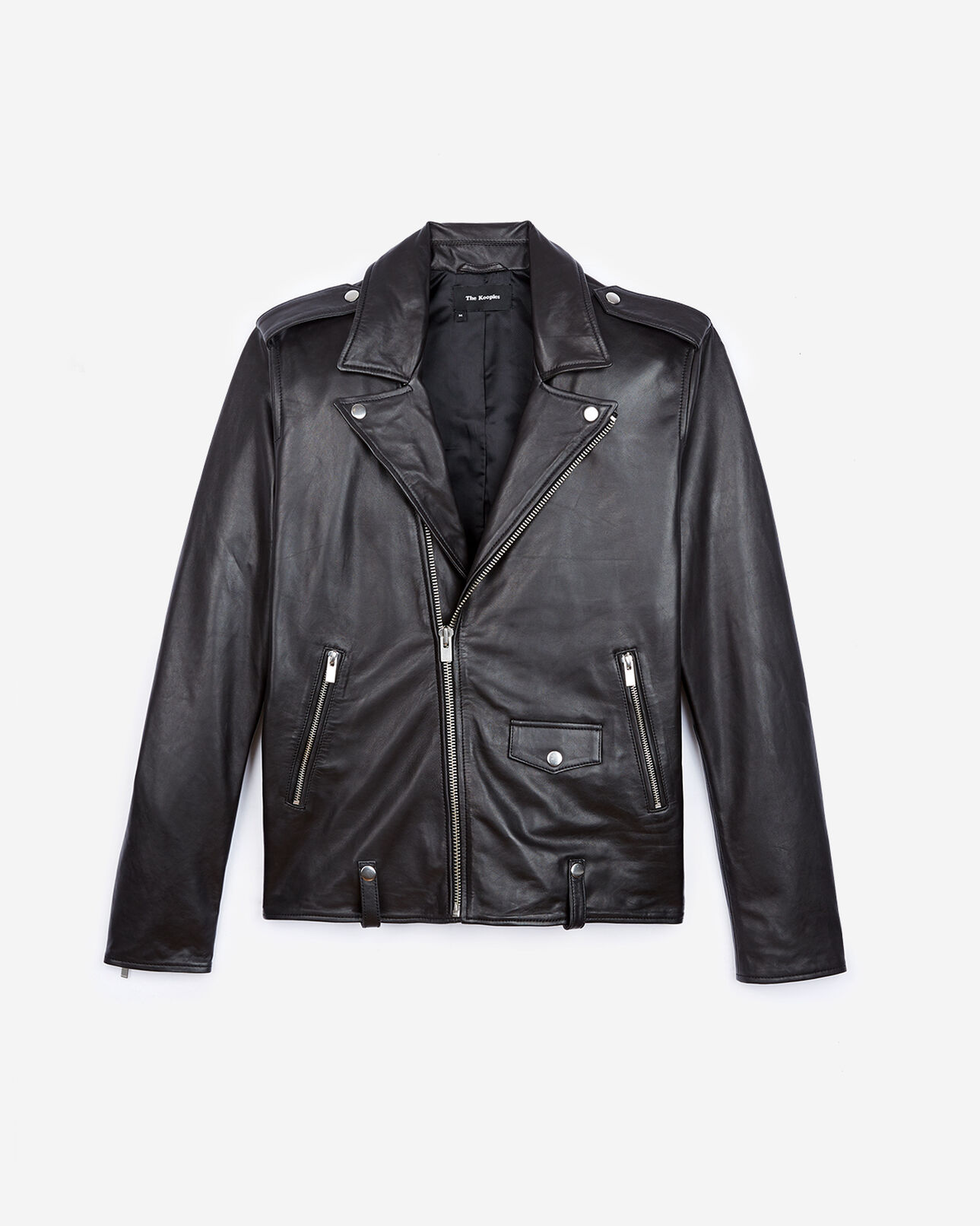 The Kooples MEN BLACK zipped black leather biker jacket