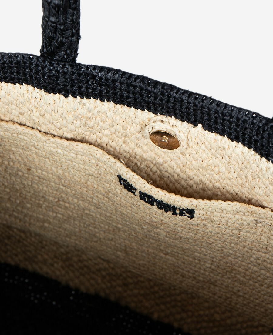 The Kooples F ECRU BLACK shopping bag in black and ecru raffia