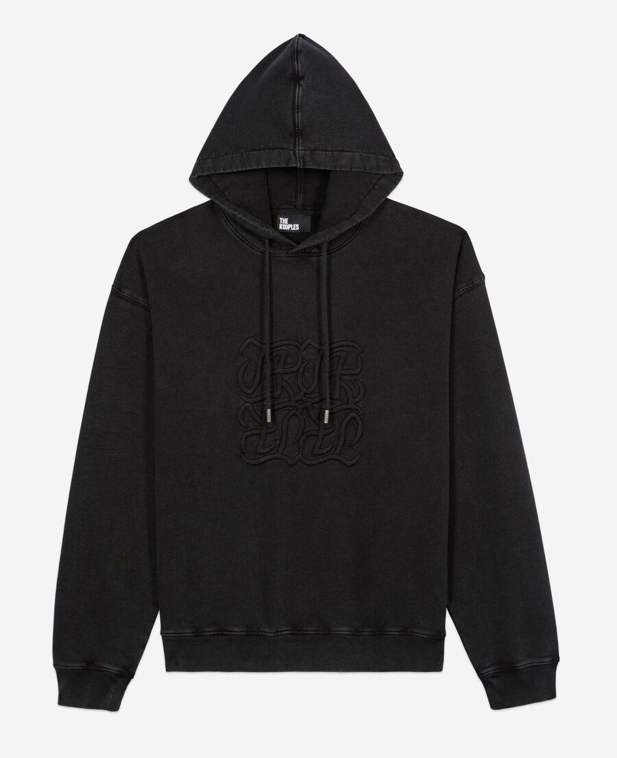 black hoodie with logo embroidery