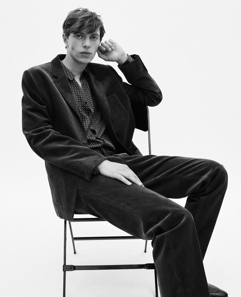 The Kooples HOMME CARAMEL veste de costume en velours c&ocirc;tel&eacute; marron