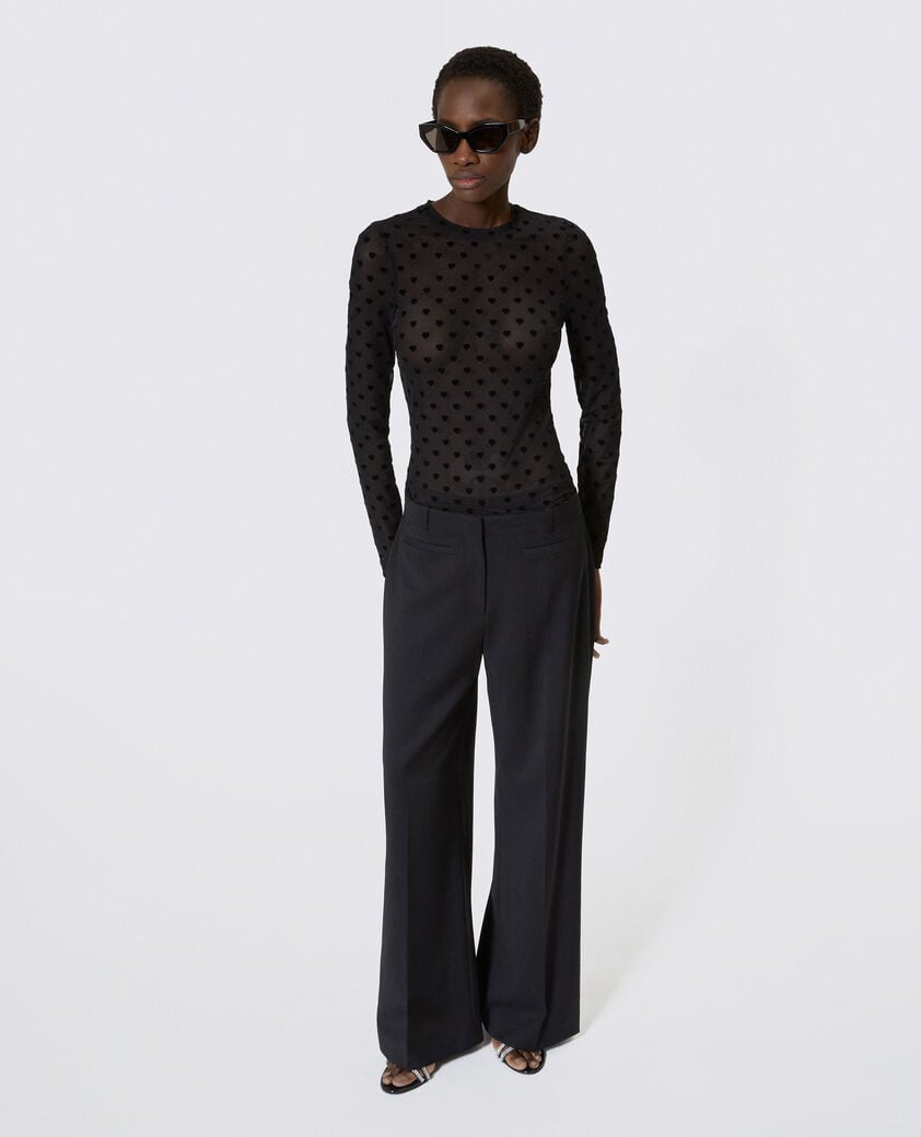 The Kooples FEMME BLACK pantalon large avec bande en laine noir 