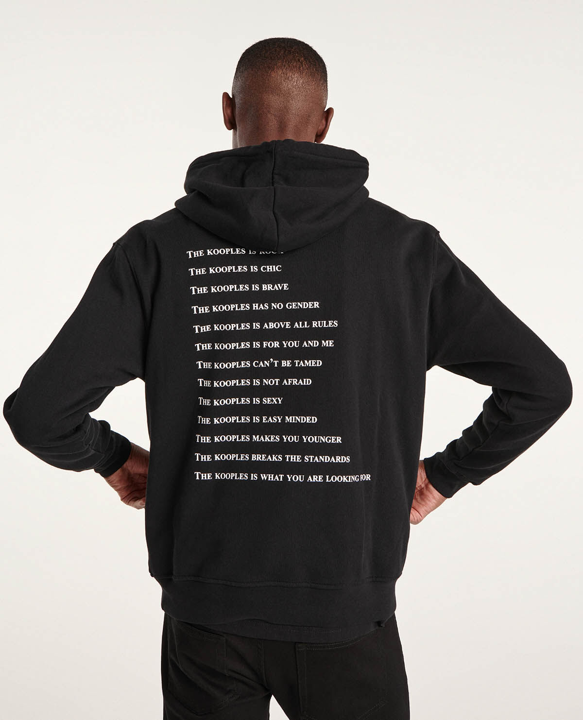 Black sweatshirt best sale with white writing