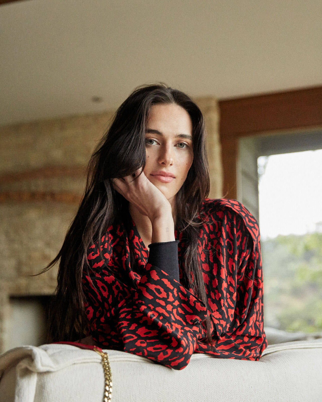 The Kooples FEMME BLACK - RED chemise soie oversize imprimé léopard rouge