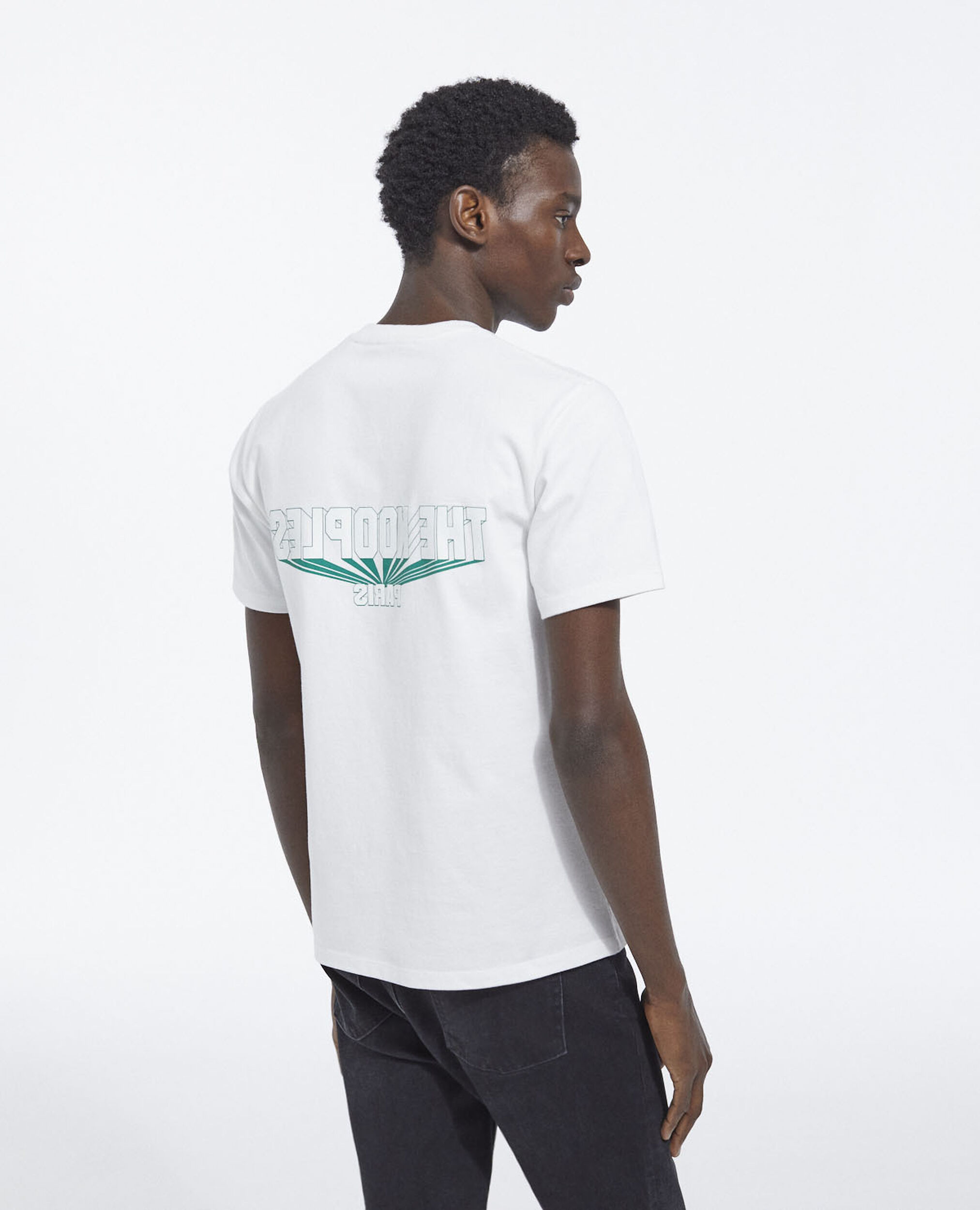 Weißes Baumwoll-T-Shirt mit grünem 3D-Logo, WHITE, hi-res image number null