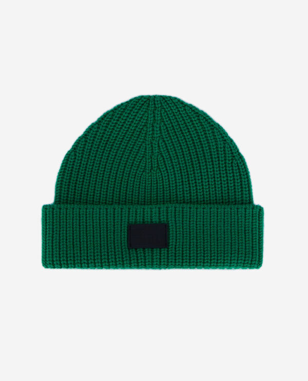 green ribbed wool beanie