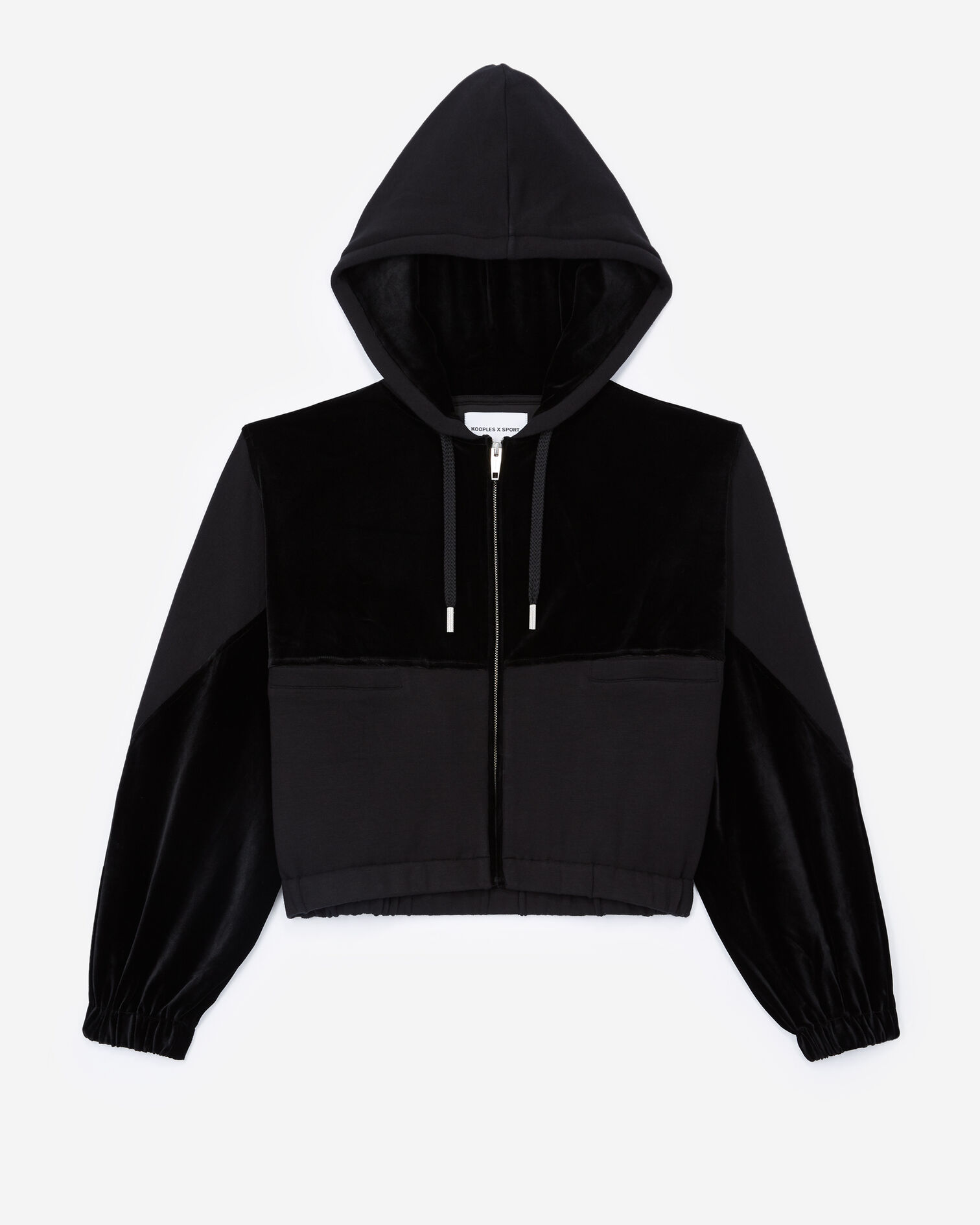 Zipped dual-fabric black sweatshirt, BLACK, hi-res image number null
