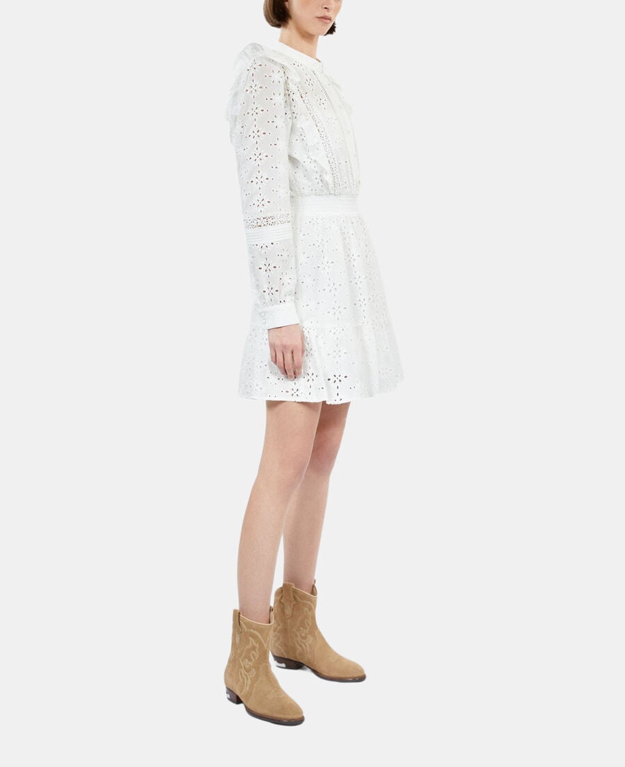 The Kooples DAMEN WHITE kurzes, wei&szlig;es kleid mit englischer stickerei