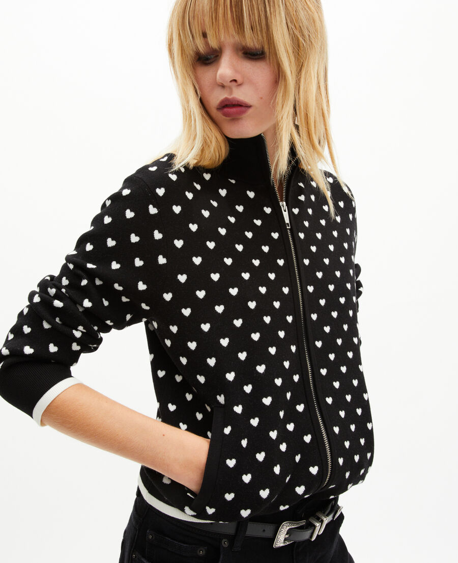 The Kooples F BLACK-ECRU black heart-print zipped cardigan