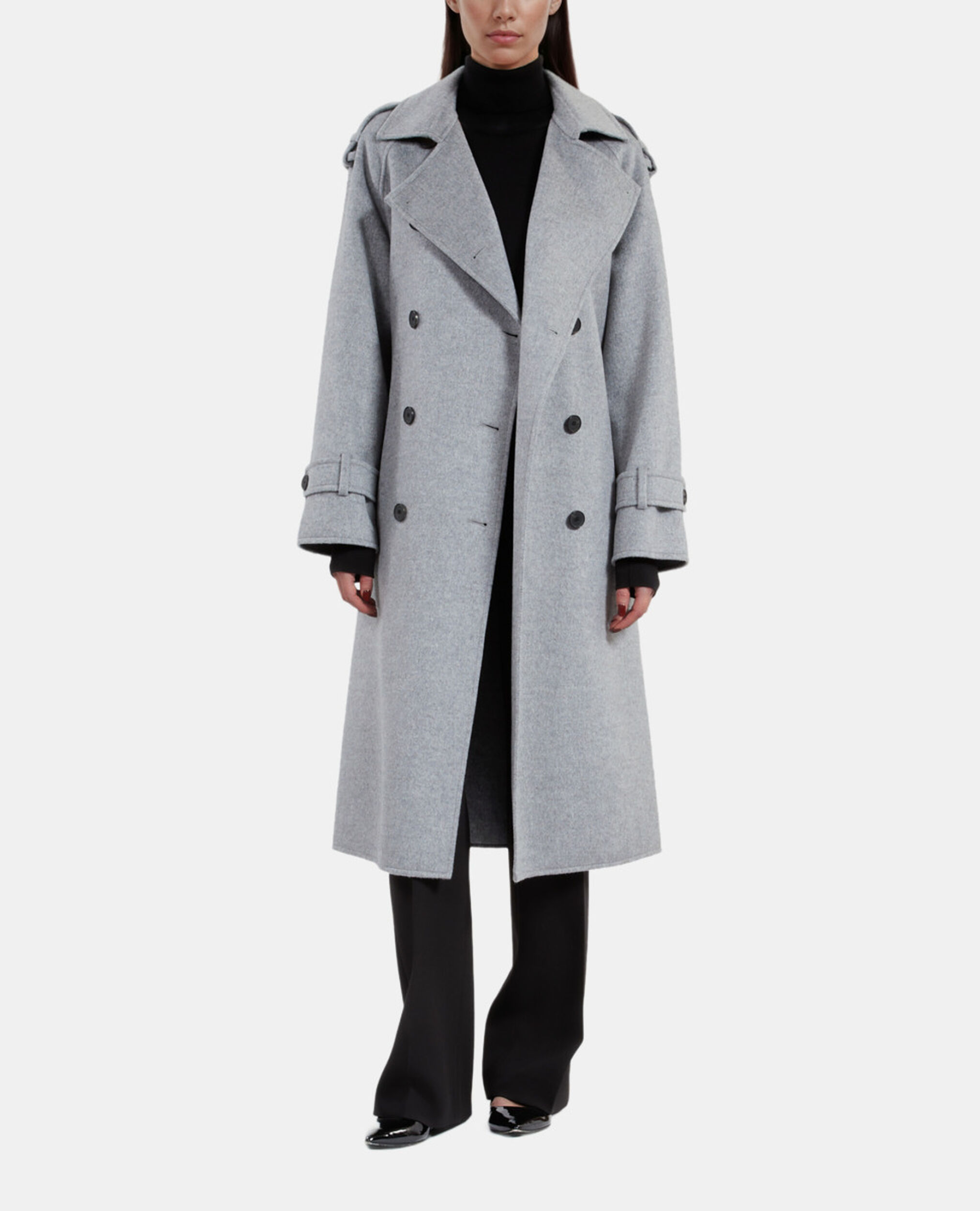 Grey trench style coat, GREY, hi-res image number null