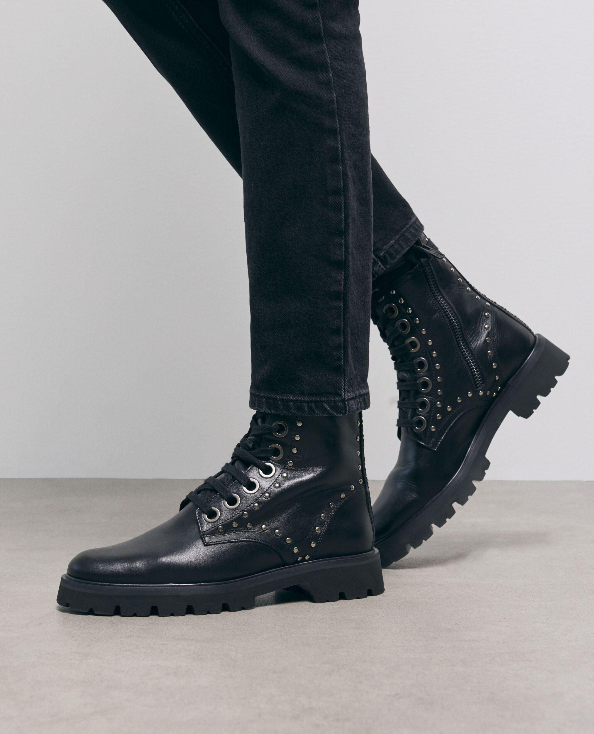 Black leather ranger boots, BLACK, hi-res image number null
