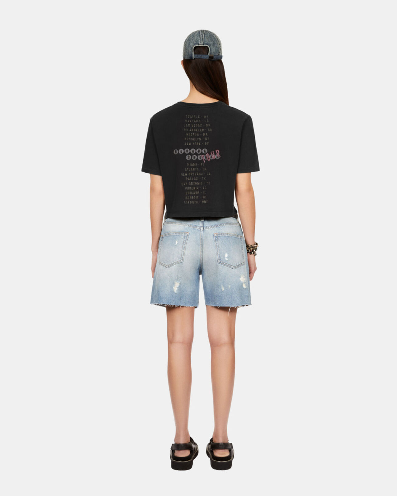 The Kooples WOMEN BLACK WASHED black t-shirt with nevada dreams serigraphy