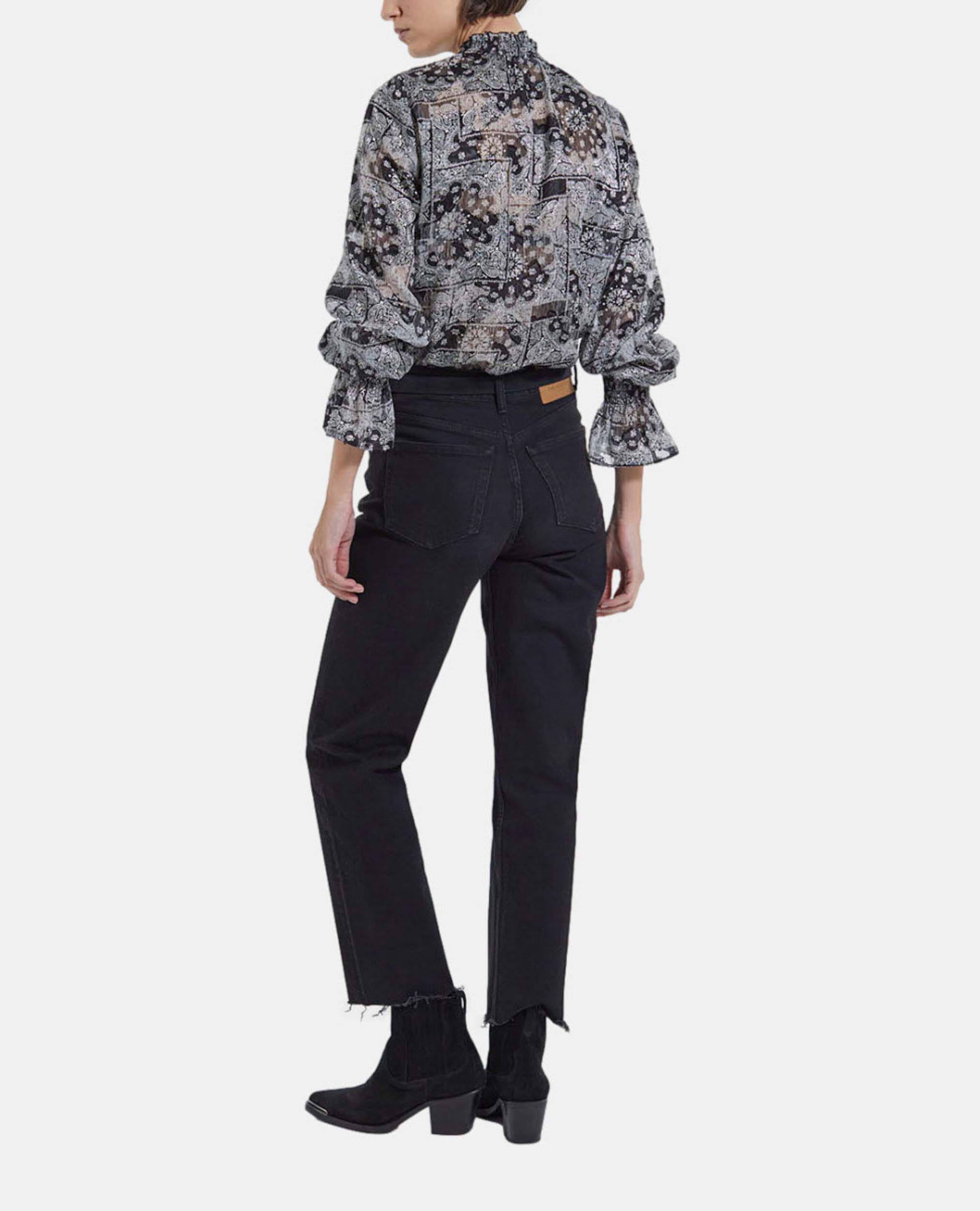 Blouse imprimée  à volants, BLACK, hi-res image number null
