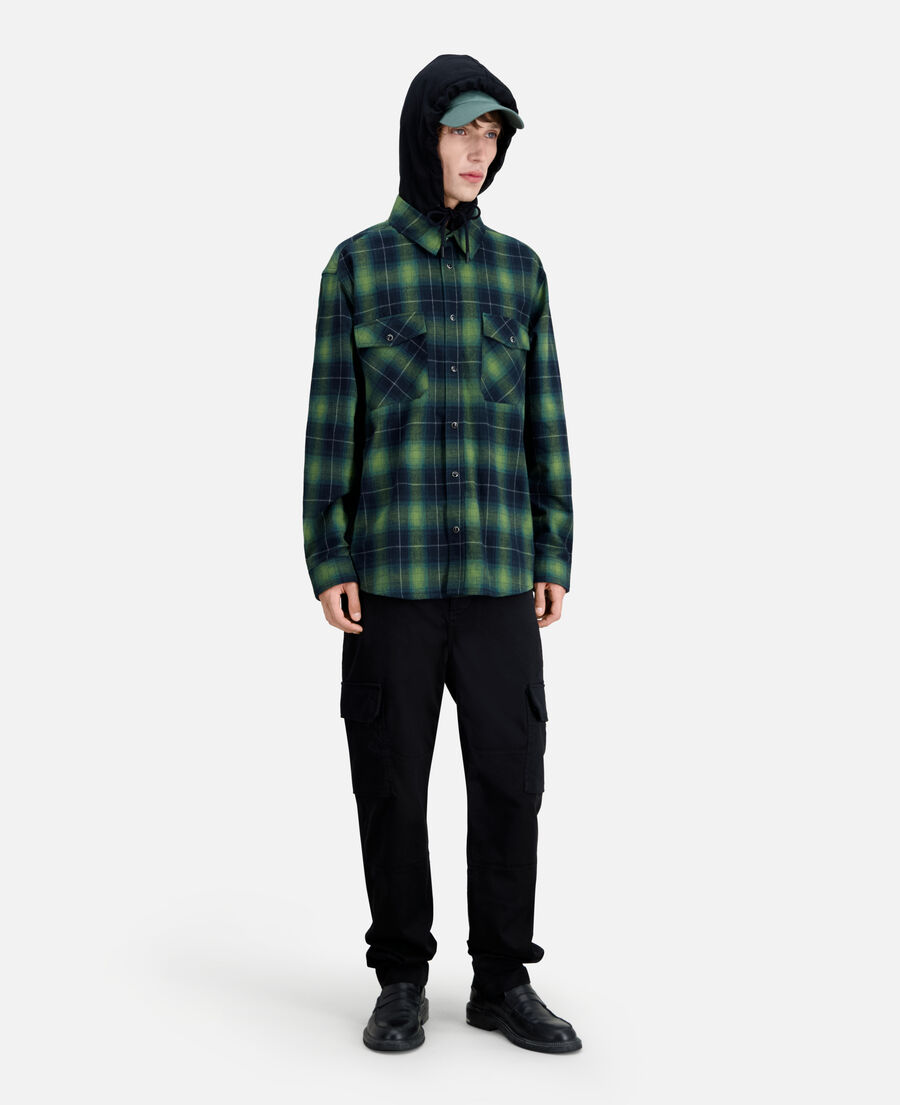 black and green checked overshirt with hood