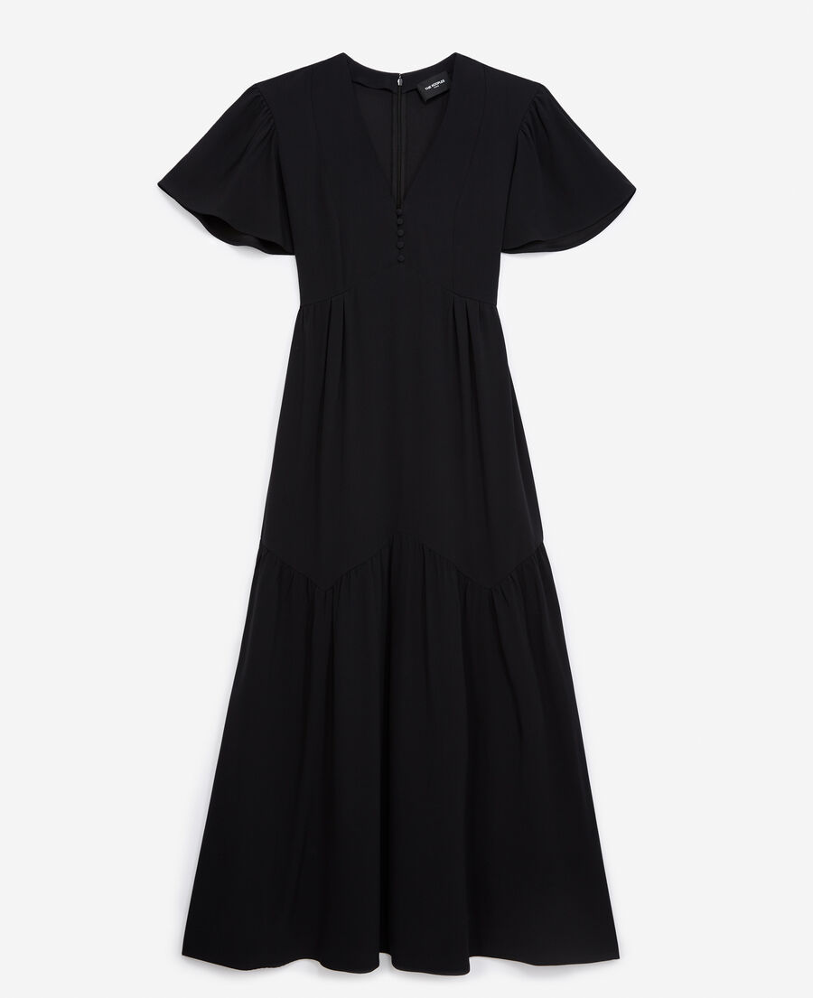 løn affald Udholdenhed Long black dress in crepe with ruffles | The Kooples
