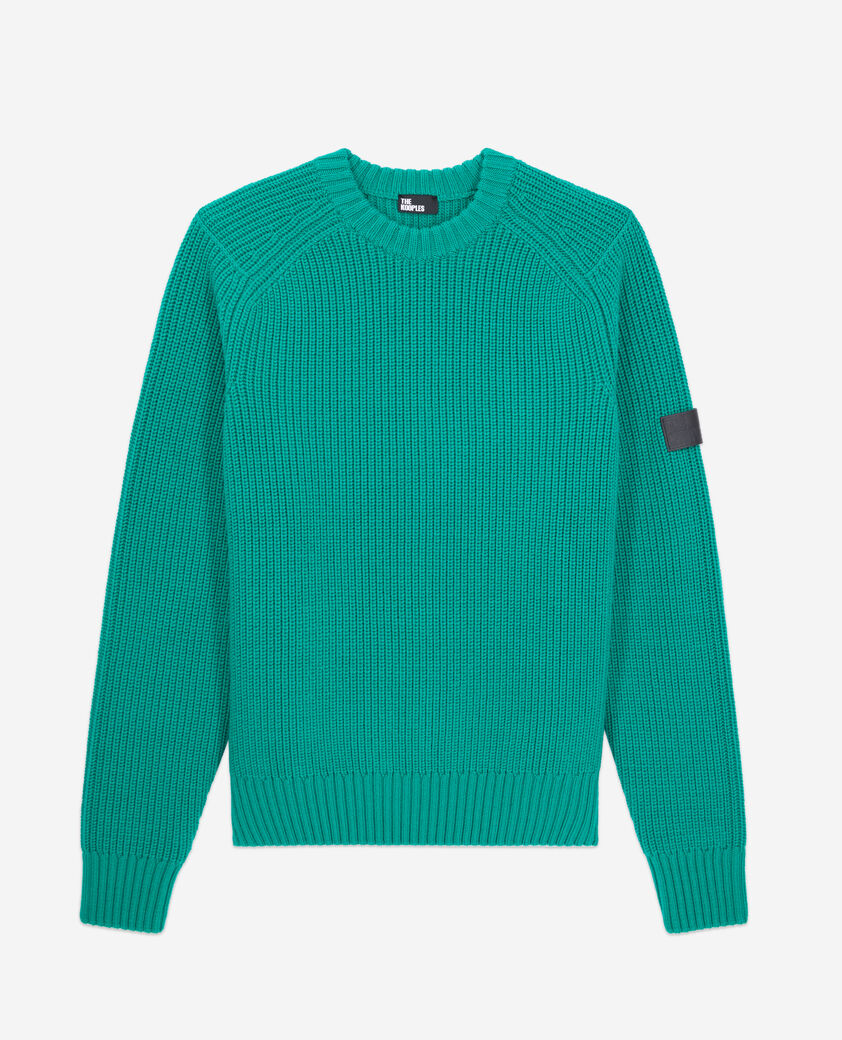 The Kooples HOMME GREEN pull vert en maille côtelée